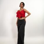 elegant red blouse pant set