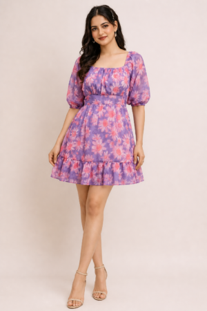 floral puff sleeve mini dress