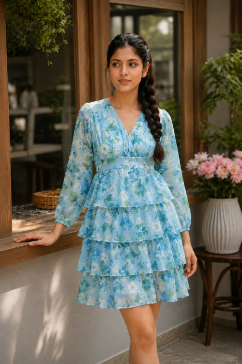 Azure Bloom Tier Dress