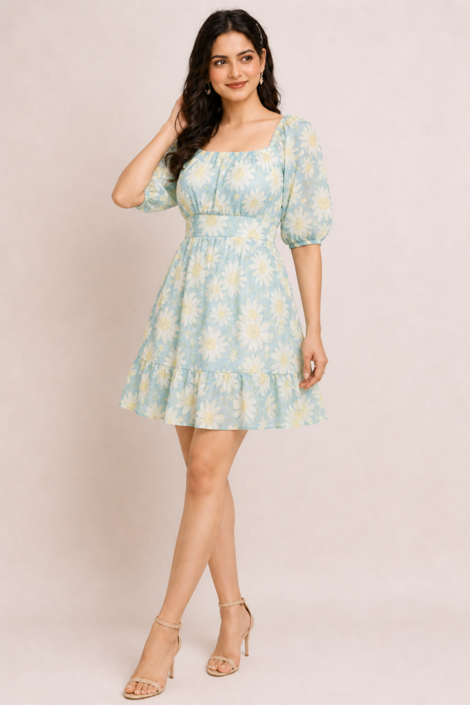 floral puff sleeve mini dress