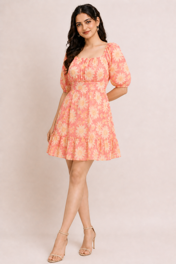 floral puff sleeve mini dress