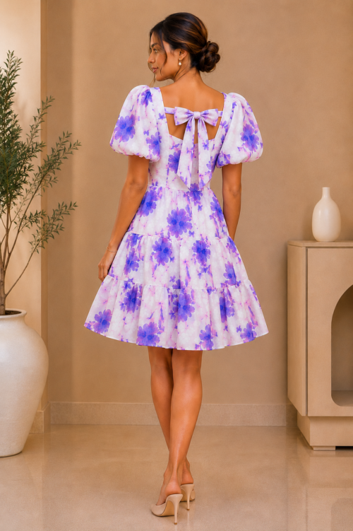Puff Sleeve Floral Mini Dress