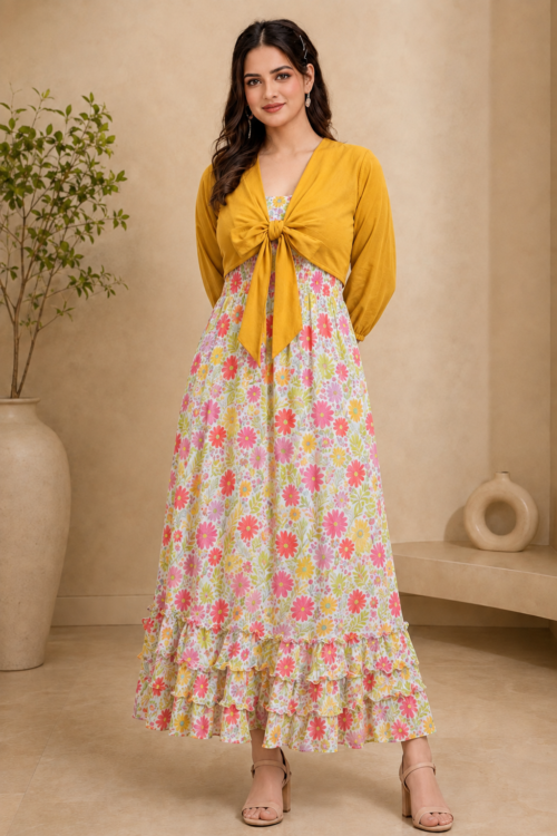 Floral Dress with Cover-Up