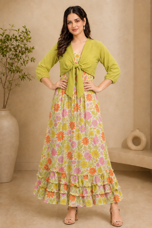 Floral Dress with Cover-Up